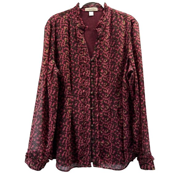 Coldwater Creek Women Top Blouse Large Lined Colorful Ruffle Long Sheer Sleeves - Picture 1 of 12